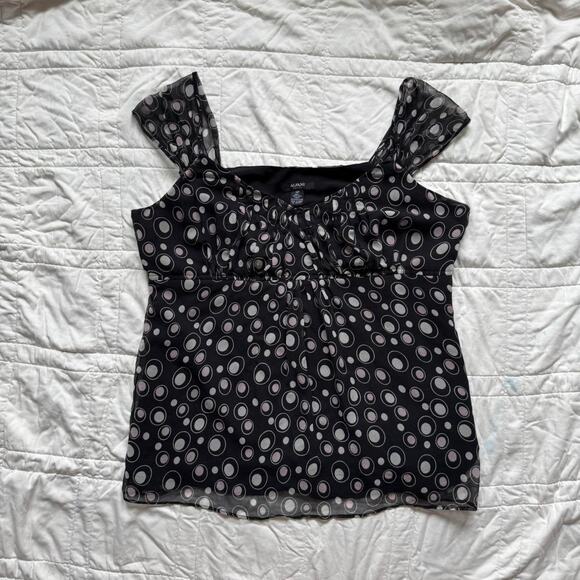 alfani 14P Y2k sheer silk polka dot babydoll sleeveless top sheer chiffon - Picture 2 of 8